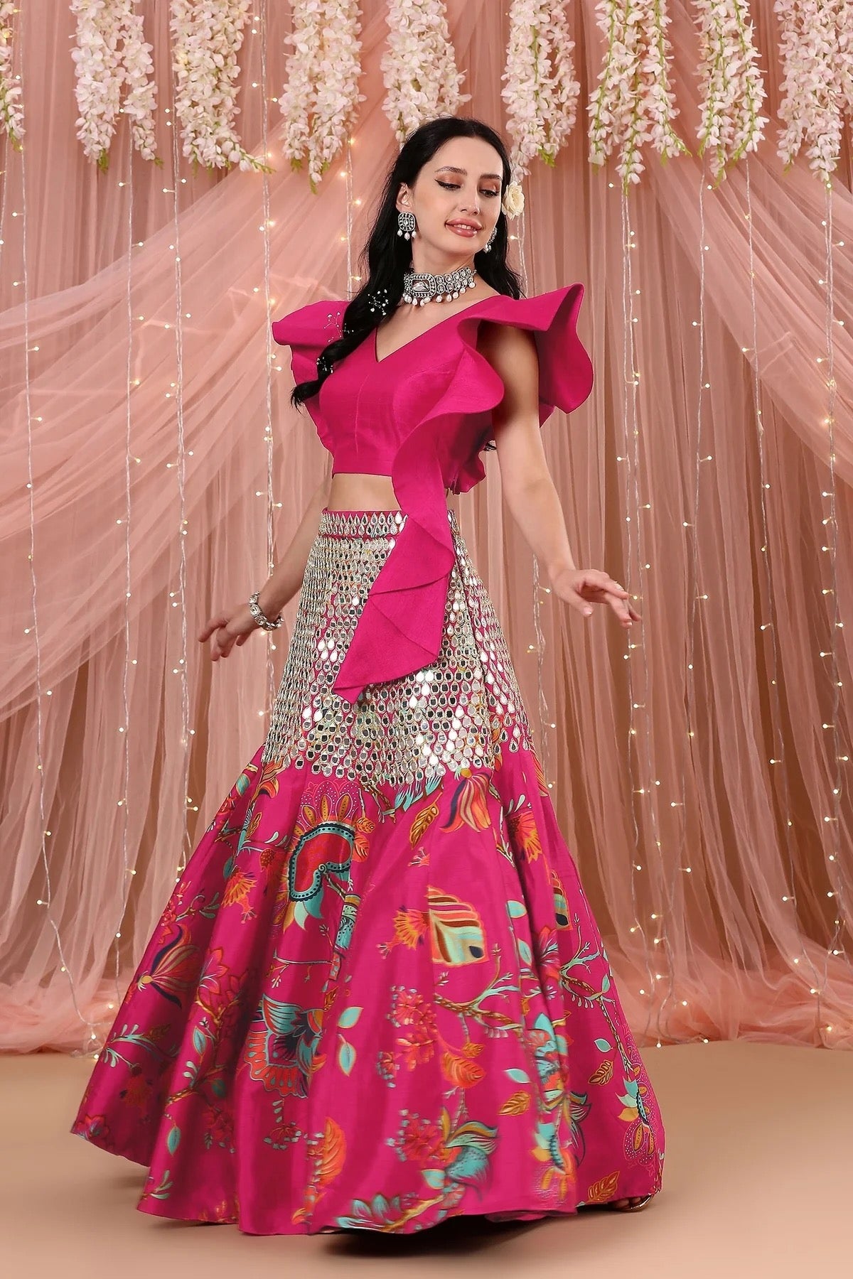 Pink Mirror Lengha - Aayushi Maniar