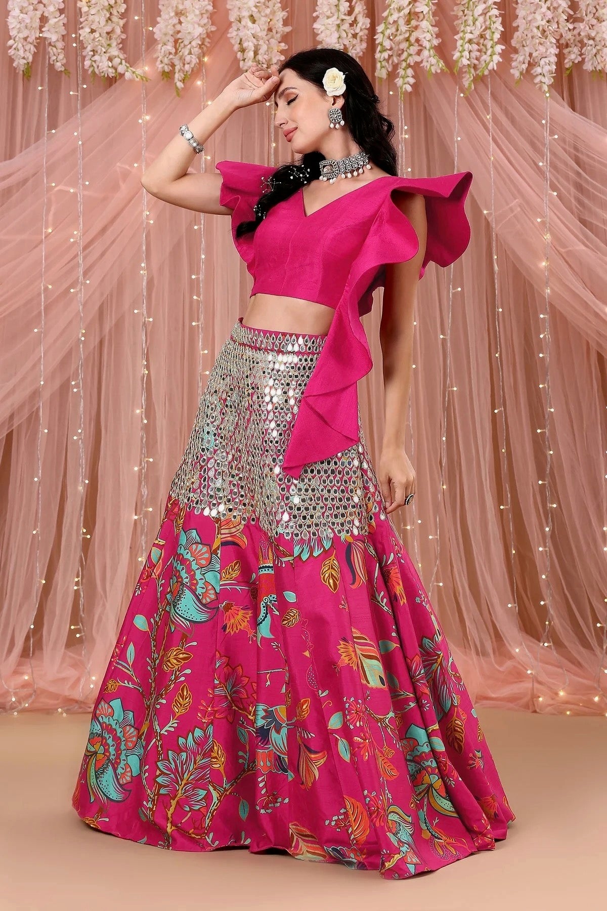 Pink Mirror Lengha - Aayushi Maniar