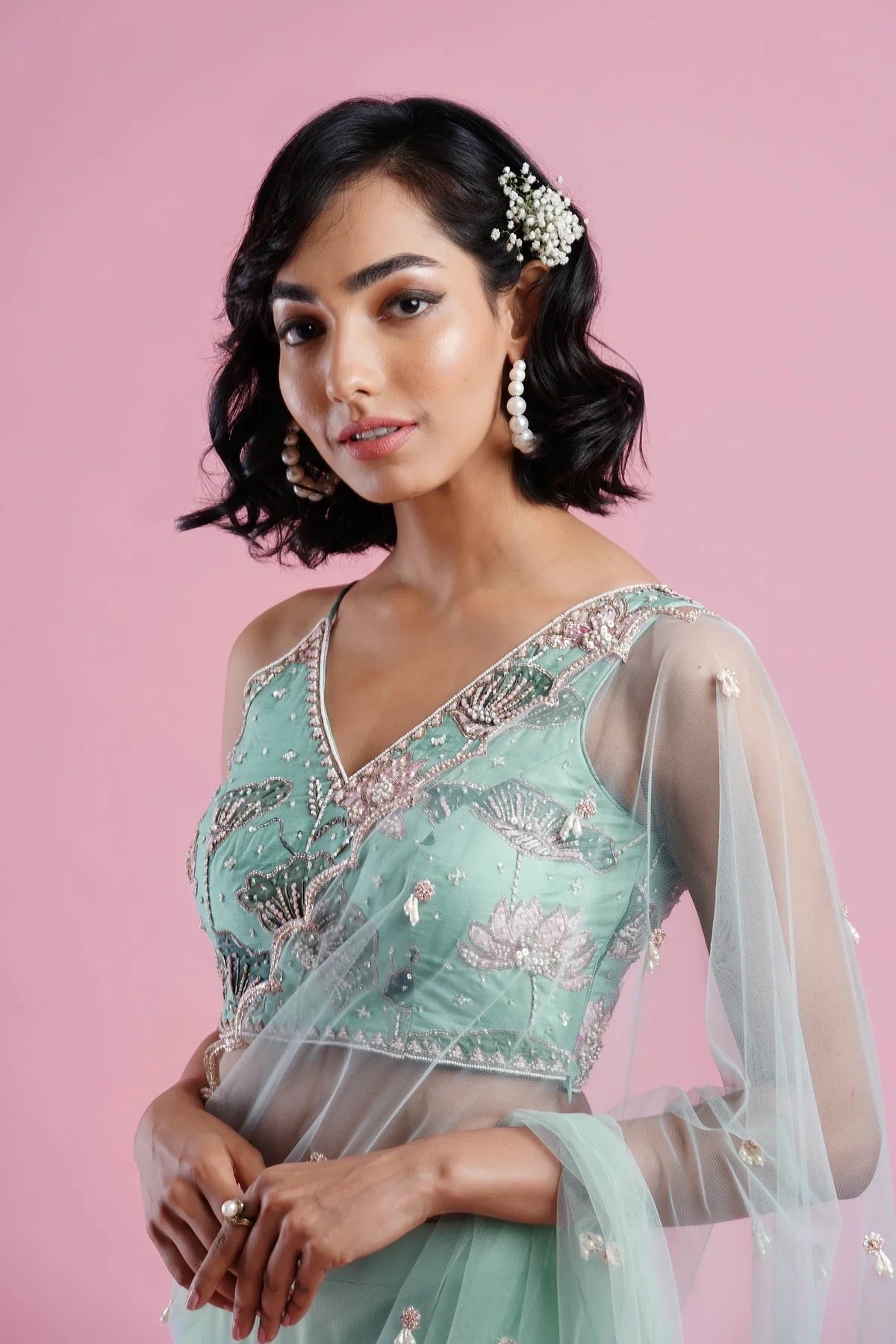 Aqua Fishtail Skirt Outfit - Aayushi Maniar