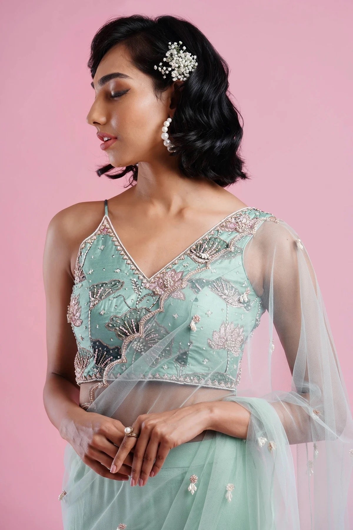 Aqua Fishtail Skirt Outfit - Aayushi Maniar