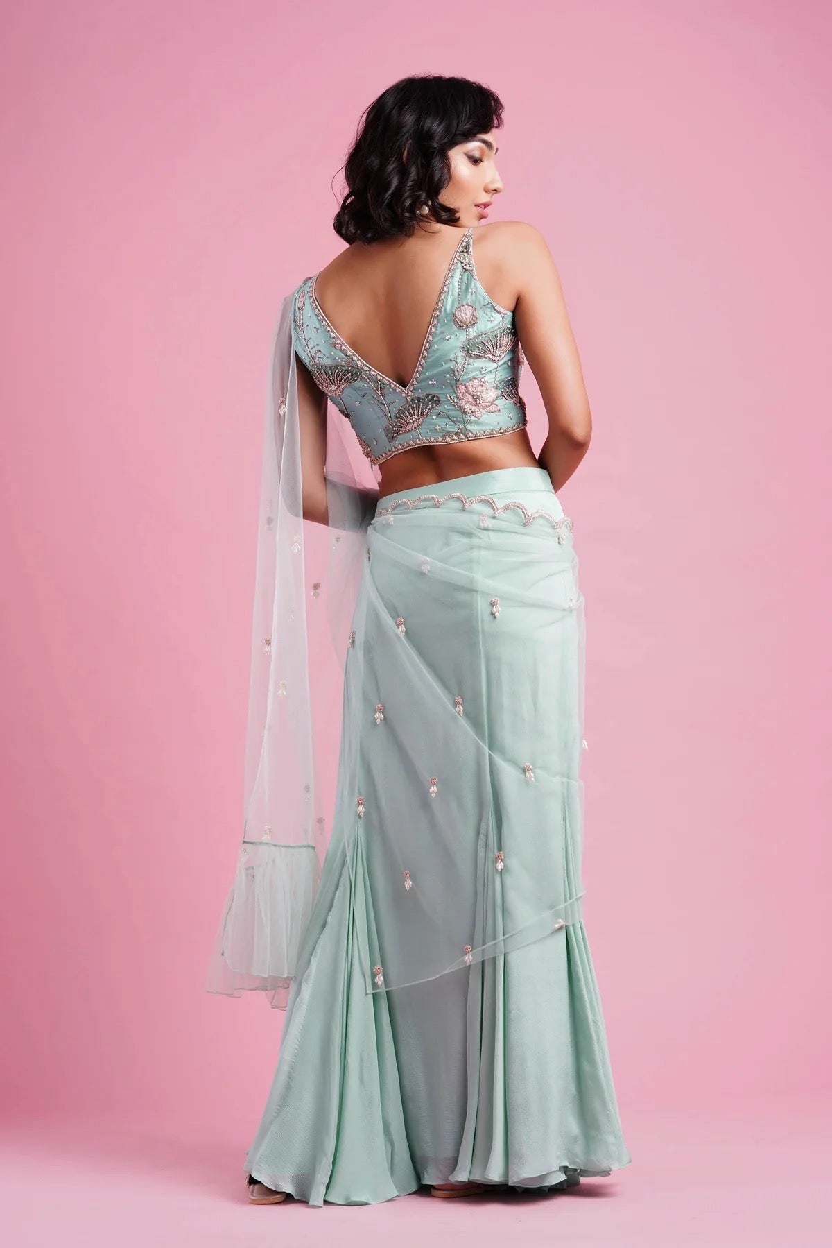 Aqua Fishtail Skirt Outfit - Aayushi Maniar
