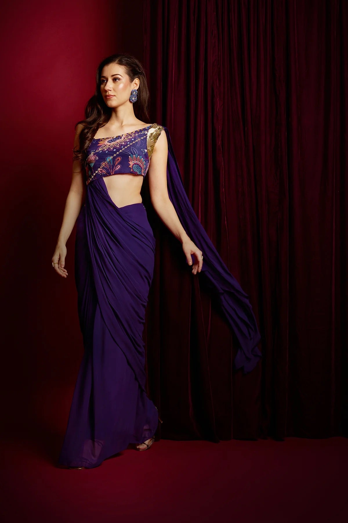 Pina Purple Drape Sari - Aayushi Maniar
